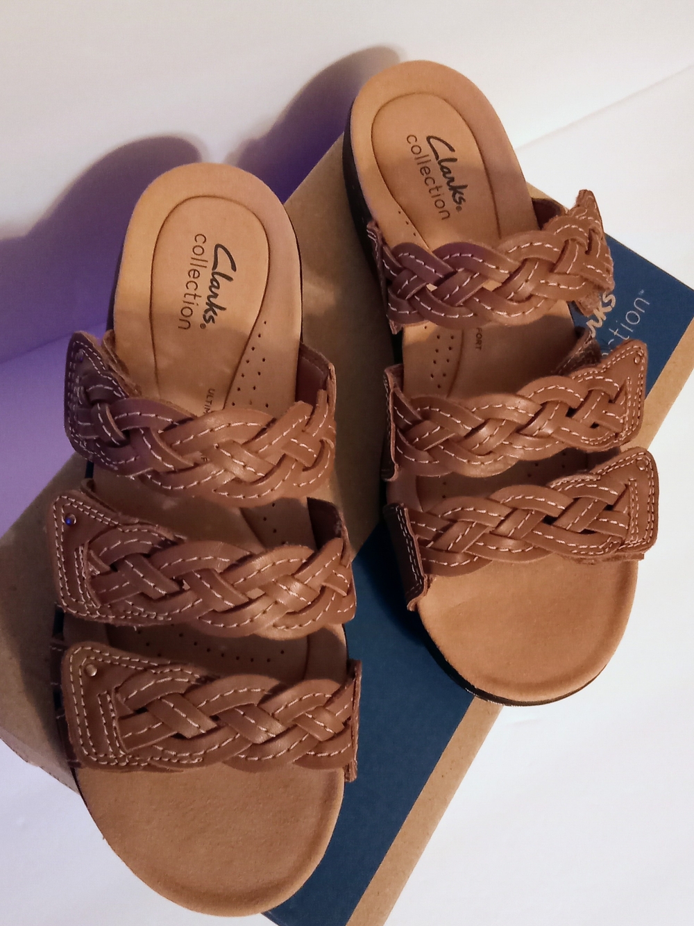 Clarks Collection Women's Brown Braided Slide Sandals